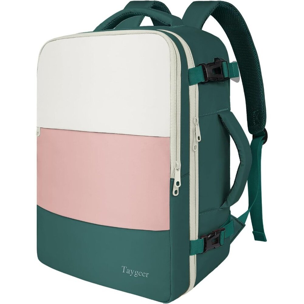 Travel Pink Green Backpack for Women Carry On Laptop Bag USB Port Shoe Pouch TSA